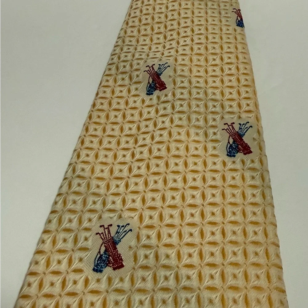 Barry of London Vintage Cream and Yellow Tie with Golf Design and Geo Pattern